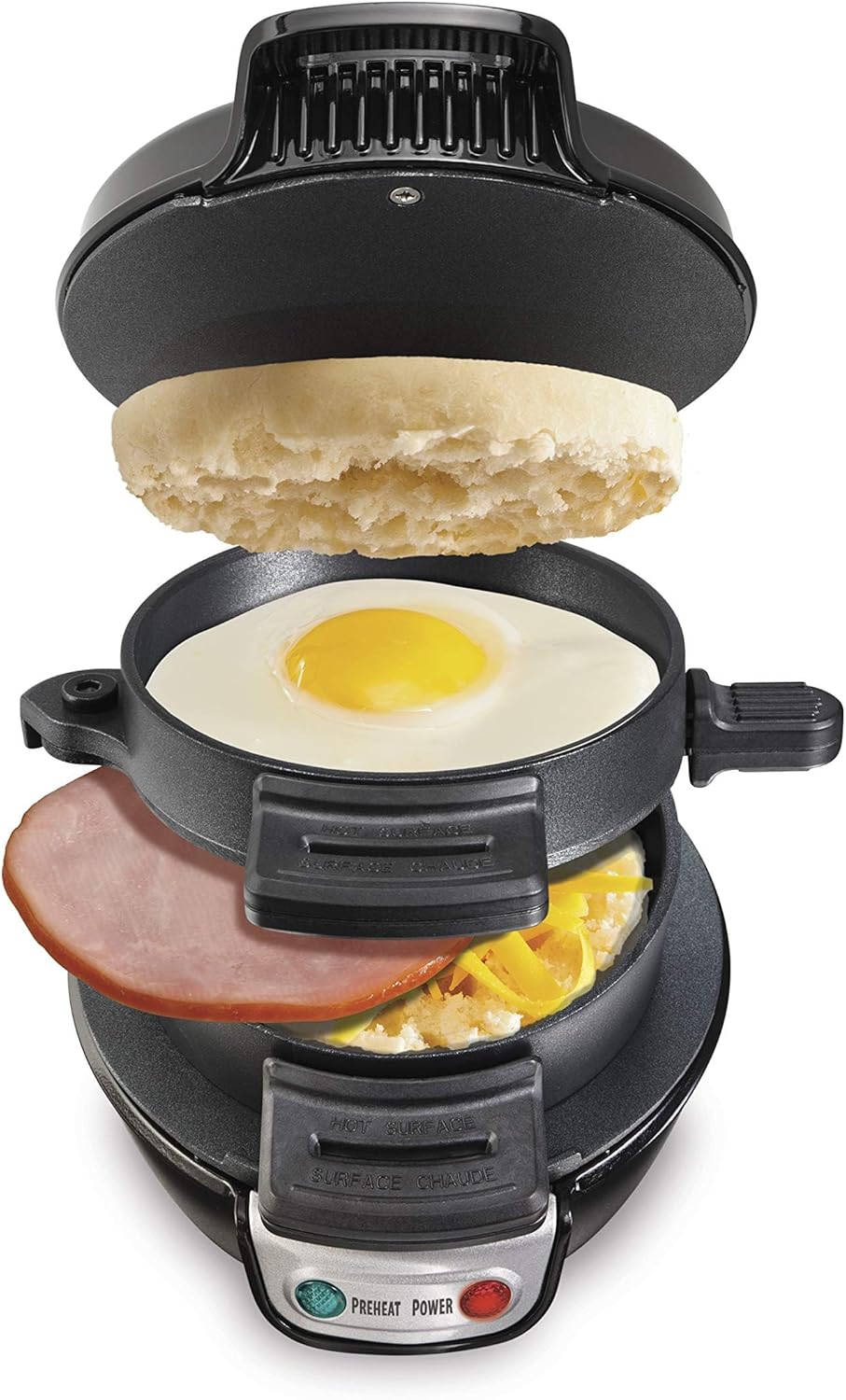 Hamilton Beach 25475 Máquina de sándwiches de desayuno, color gris, individual, Negro