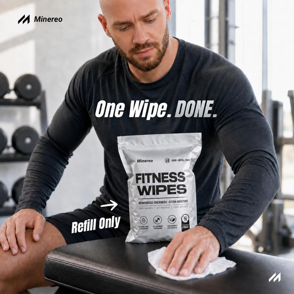 Toallitas de repuesto para gimnasio, toallitas de limpieza de equipos prehumedecidas, 8 x 6 pulgadas, sin residuos, sin alcohol, ajuste universal para dispensador, gimnasio y gimnasio en casa (800