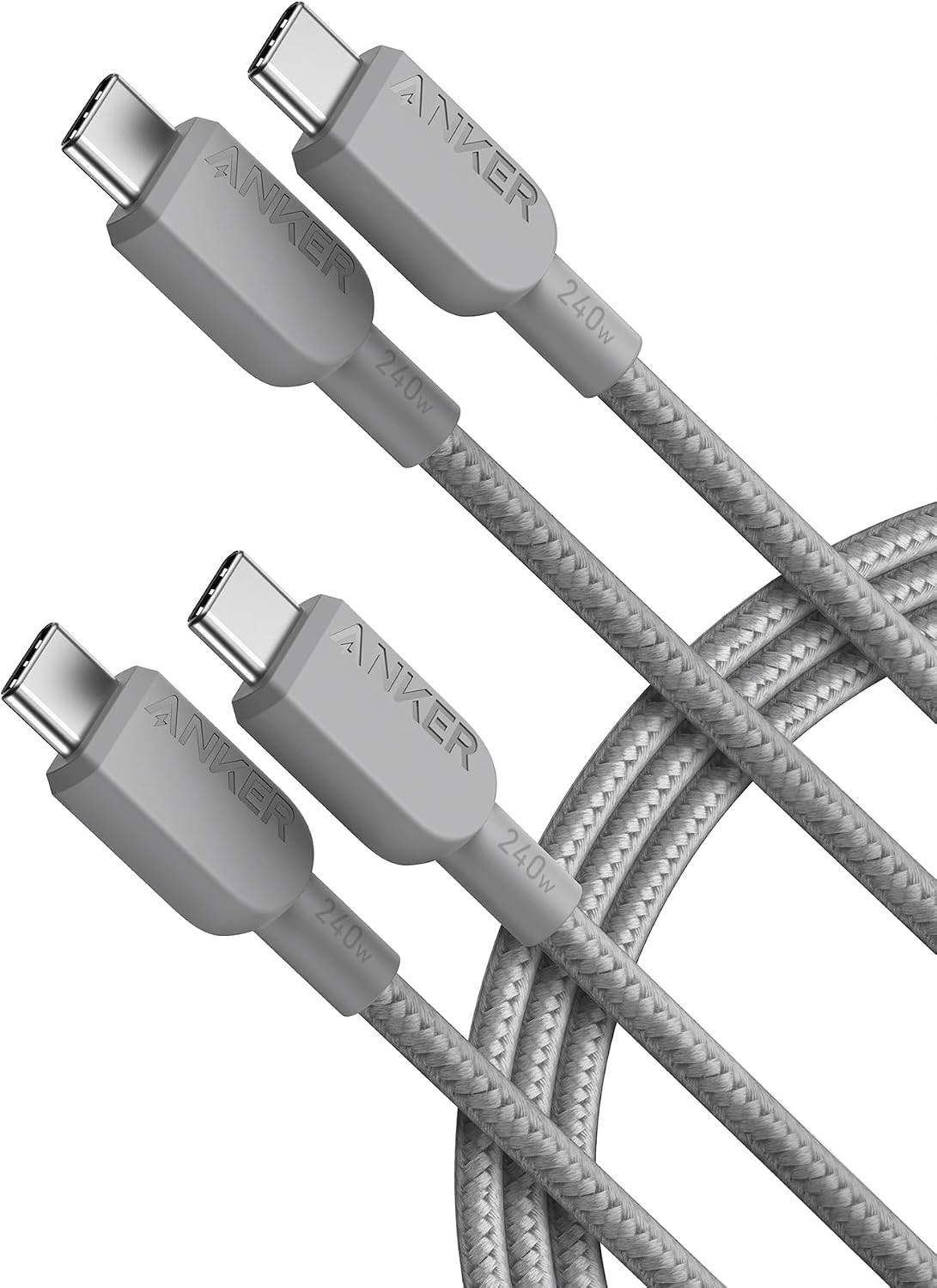 Anker Cable USB-C a USB-C, Carga Rápida 240W (Paquete de 2, 6 ft, Gris)