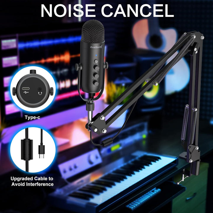 ZealSound Micrófono de podcast con brazo de brazo, micrófono USB co...