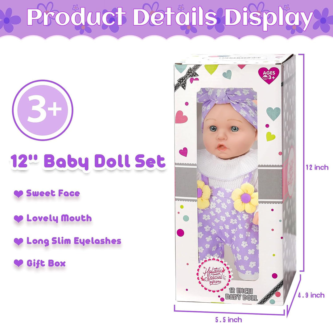 Muñeca de bebé de 12 pulgadas con patrón de flores con portabebés t...