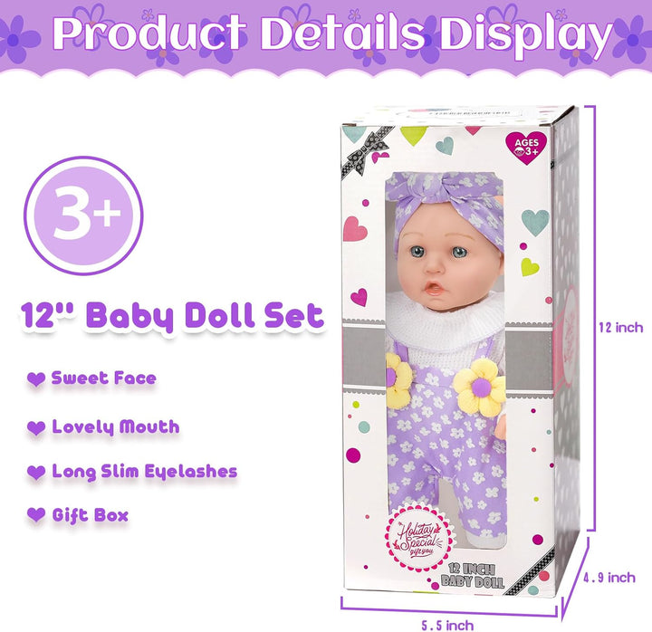 Muñeca de bebé de 12 pulgadas con patrón de flores con portabebés t...