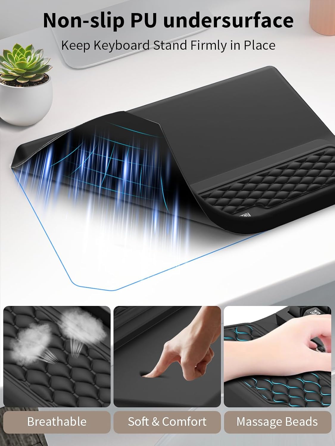 Set de teclado ergonómico 3 en 1 con soporte para muñeca y alfombrilla para ratón, negro