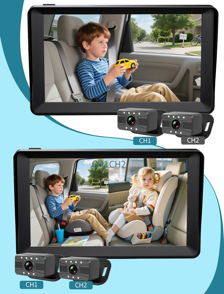 Cámara de coche para bebé pantalla dividida de 7 pulgadas