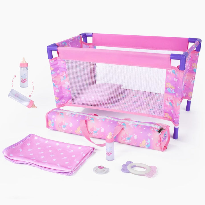 BABESIDE Juego de cuna de muñeca de bebé con ropa de cama y accesor...