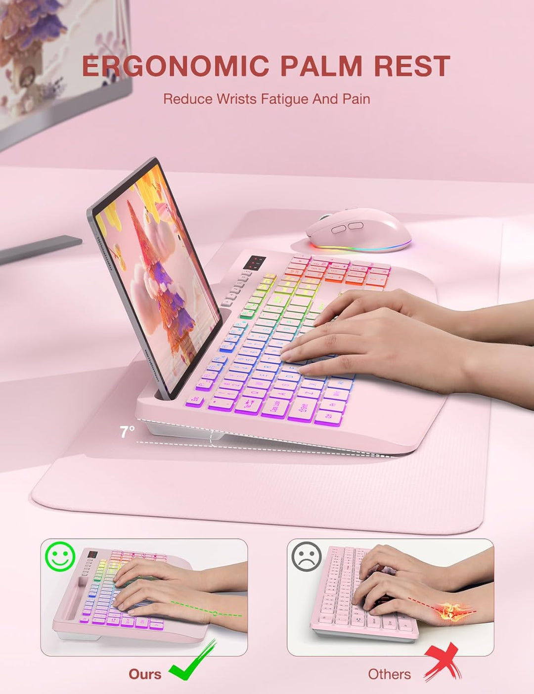 Combo de teclado y mouse inalámbricos, 9 efectos retroiluminados, r...