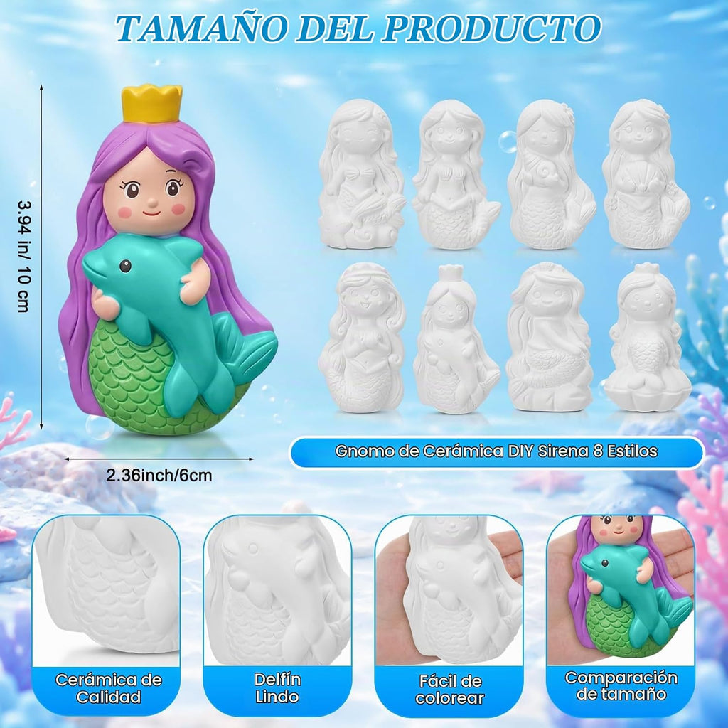 Reallnaive Kit de pintura de cerámica de sirena de 8 unidades para niños y