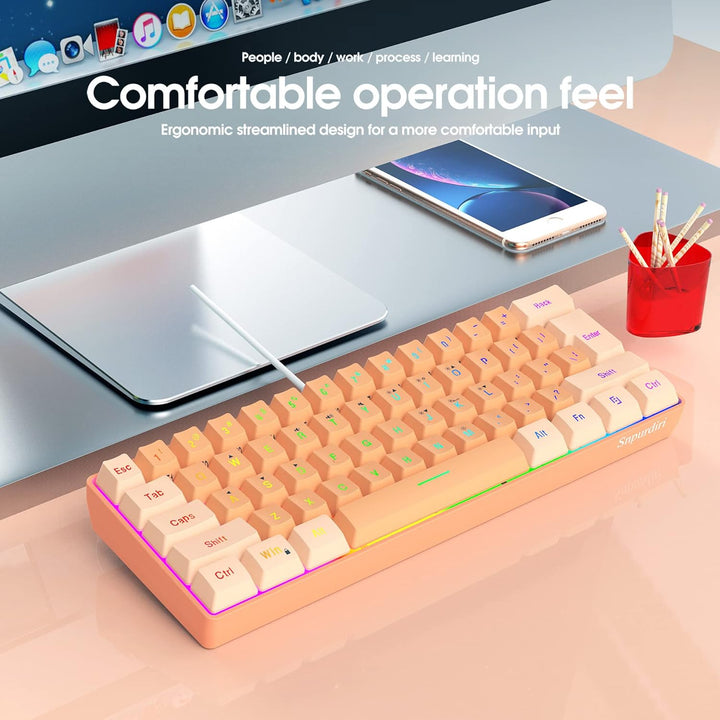 Snpurdiri - Teclado para videojuegos 60% con cable, retroiluminado...