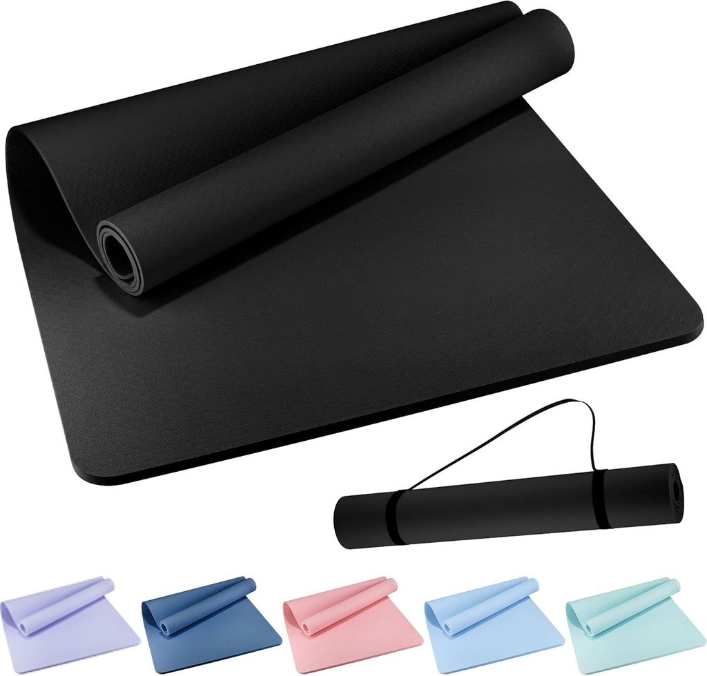 Tapete de yoga extra ancho de 72 x 32 pulgadas, tapete de ejercicio antideslizante de TPE para entrenamiento en casa, tapete de yoga grande de alta densidad de 0.236 pulgadas para hombres y