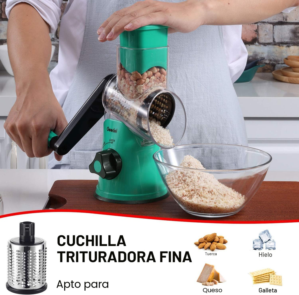 Geedel - Rallador rotativo de queso con manivela, trituradora de queso, cortador de verduras