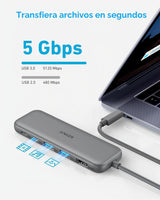 Anker Hub USB C, divisor USBC a HDMI 5 en 1 con pantalla 4K | PD má...