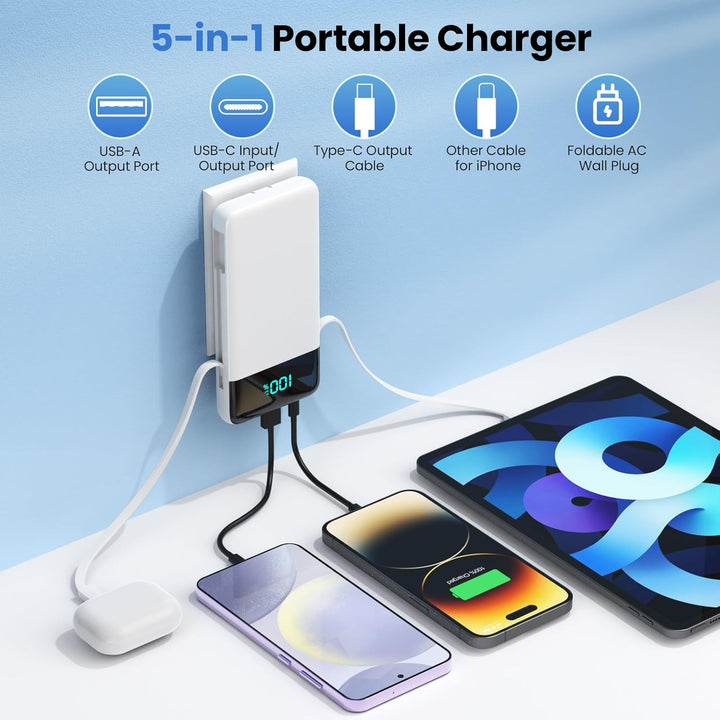Cargador portátil para iPhone, 13800 mAh Slim Power Bank con cables...