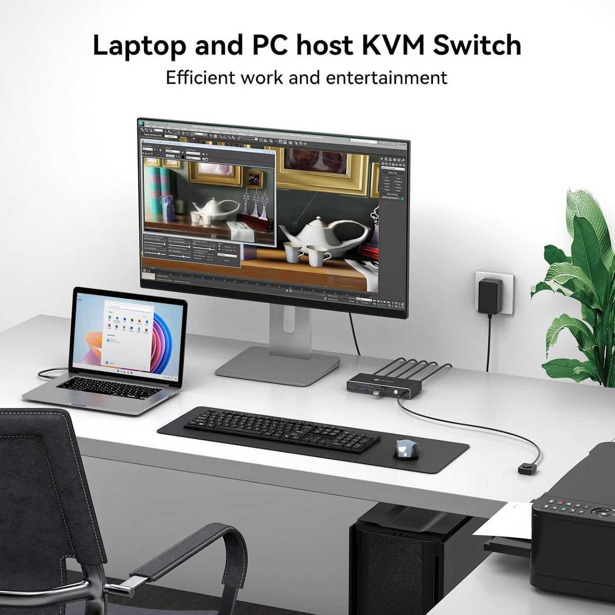 Conmutador KVM 1 monitor 2 ordenadores, 4K@60Hz USB-C HDMI KVM