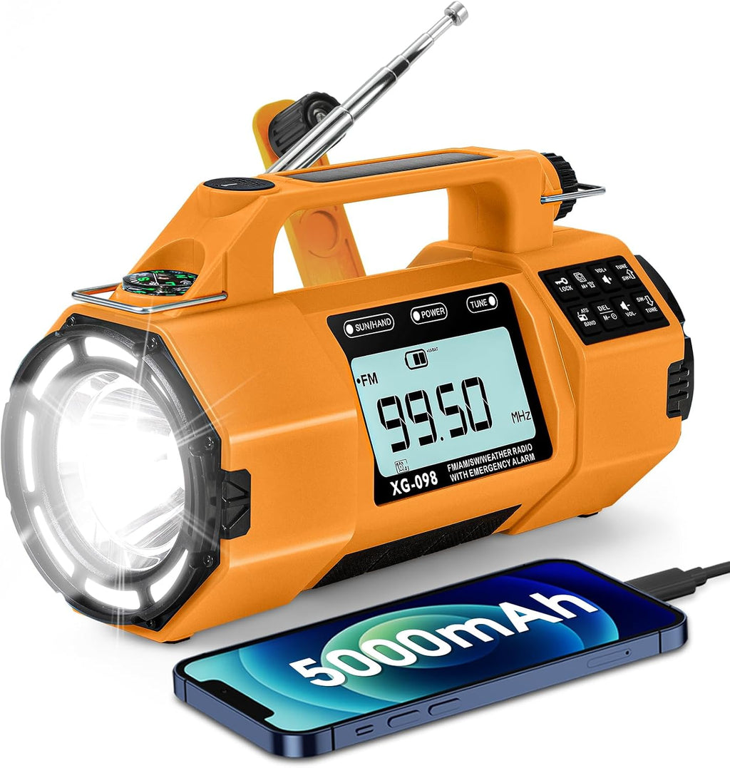 Radio solar de emergencia con manivela, radio meteorológica NOAA