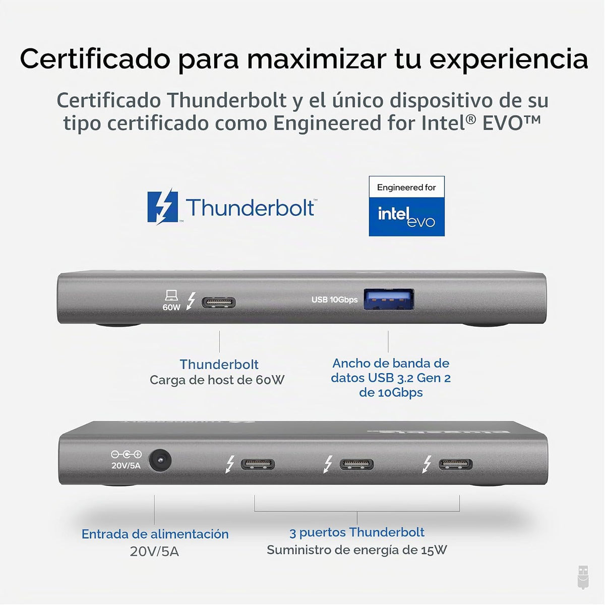 Hub Thunderbolt 4 5 en 1 enchufable, adaptador HDMI 4K incluido