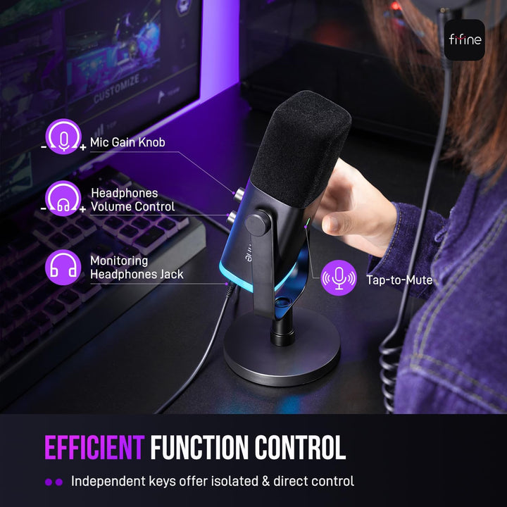FIFINE - Micrófono dinámico XLR\/USB para podcasts, de transmisión...