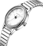 Relojes pequeños de oro para mujer, reloj analógico de esfera fácil de leer, caja ovalada, banda de expansión de acero inoxidable, reloj impermeable