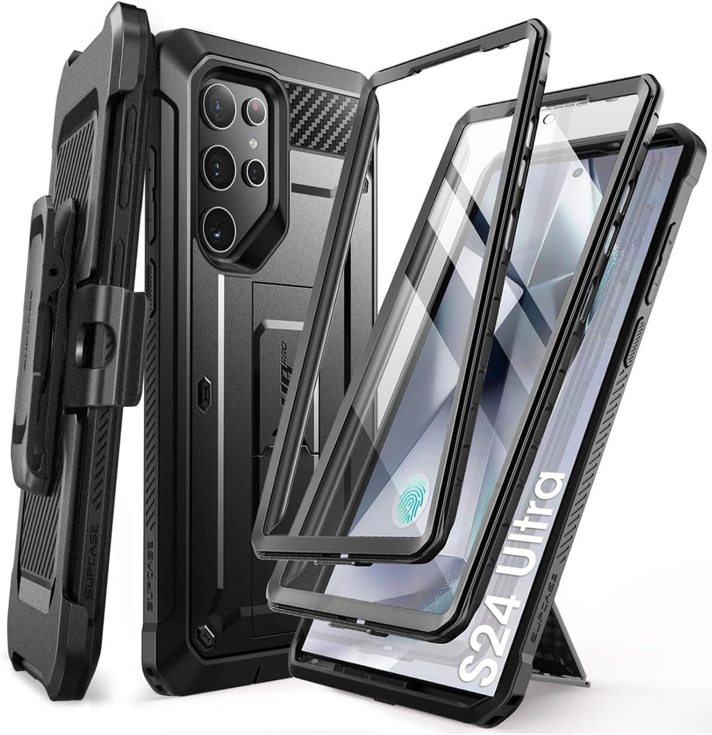 SUPCASE Funda para Samsung Galaxy S24 Ultra con soporte, [Unicorn Beetle Pro] [2 marcos frontales] [Protector de pantalla integrado y clip para cinturón] Funda de protección de grado militar para