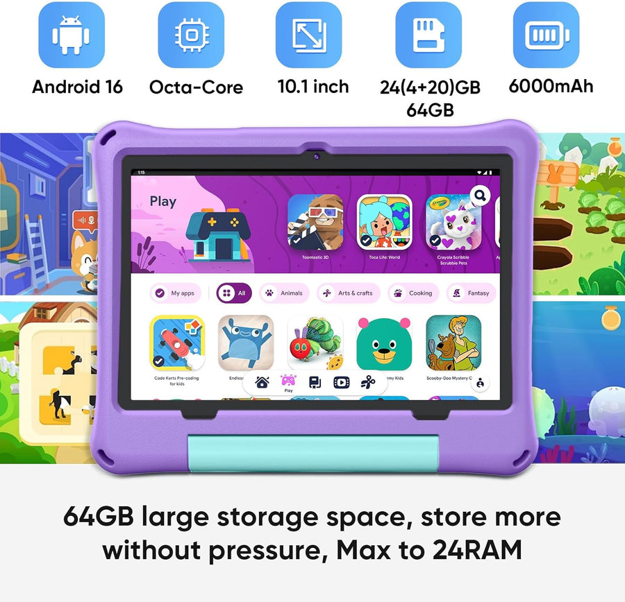 Tablet infantil de 10 pulgadas, tableta Android 16 para niños, proc...