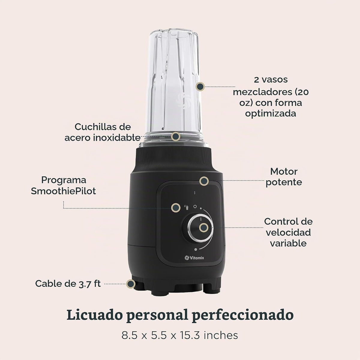Vitamix Batidora personal Nano con tecnología SmoothiePilot, color negro