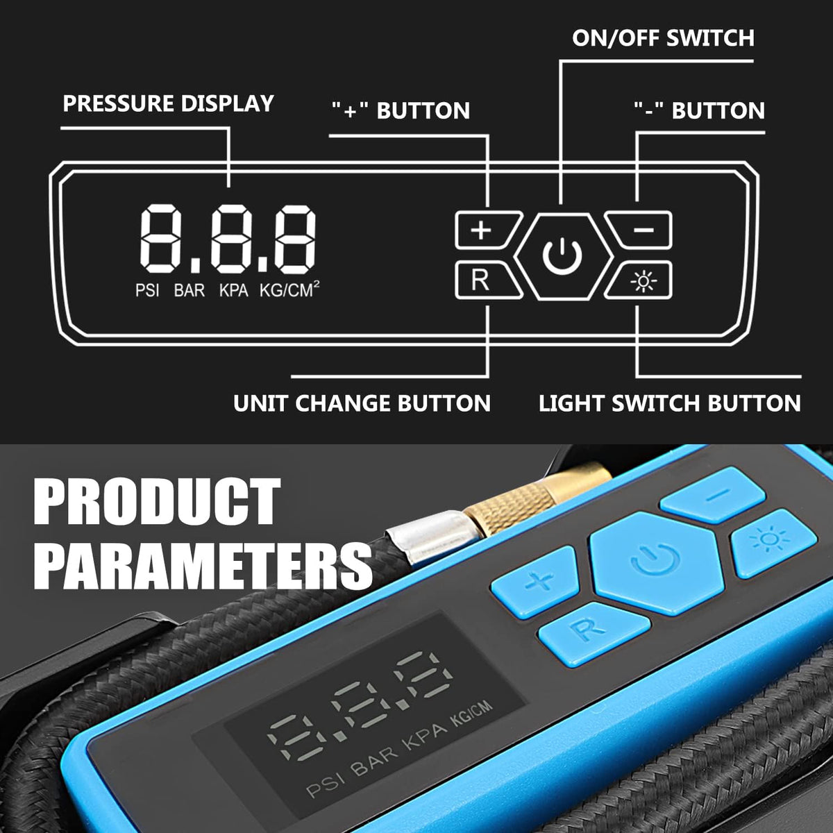 DNA MOTORING TOOLS-00213 Inflador de neumáticos digital azul de 12V...