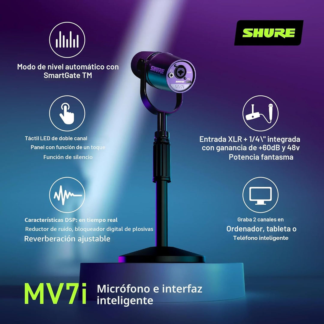 Shure MV7i - Micrófono inteligente - Micrófono USB-C y XLR para pod...