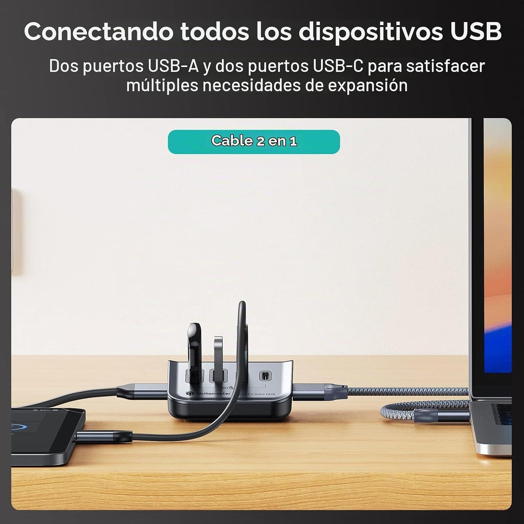 Yottamaster - Hub USB C 4 en 1, divisor de escritorio USB 3.2 Gen 2 de 10