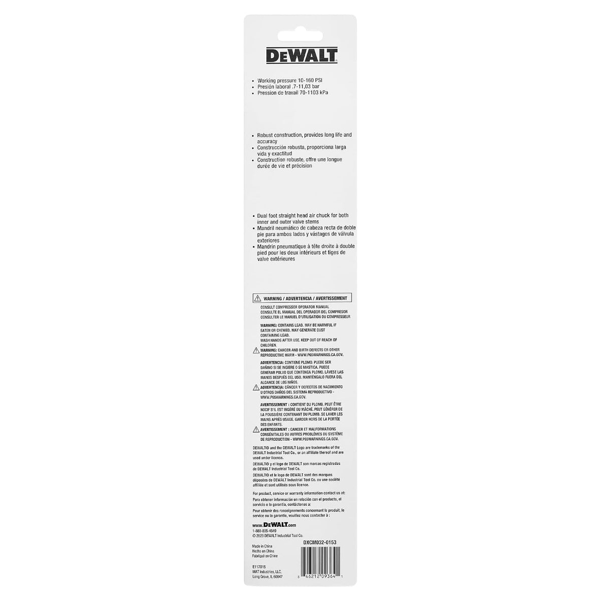 DEWALT Medidor de neumáticos de camión de doble cabezal, 10-160 PSI