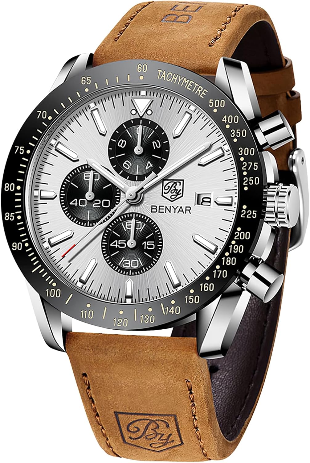 BENYAR Relojes para hombre, reloj de pulsera analógico con movimiento de cuarzo, correa de cuero/acero inoxidable/silicona, reloj de vestir casual para deportes de negocios, resistente al agua
