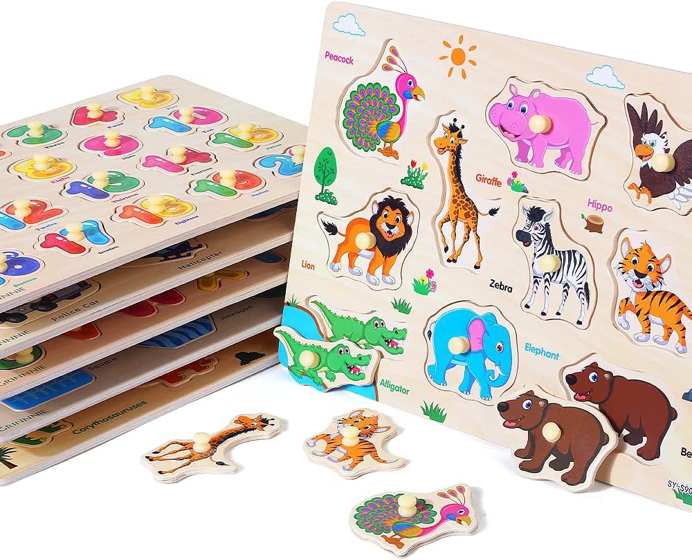 GRINNNIE - Rompecabezas de madera para niños pequeños