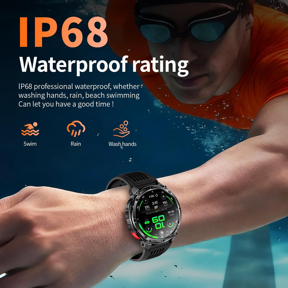 Reloj inteligente para hombre para teléfonos Android y iPhone, relojes inteligentes deportivos militares para hombres, reloj de seguimiento de actividad física con linterna/brújula/impermeable/batería