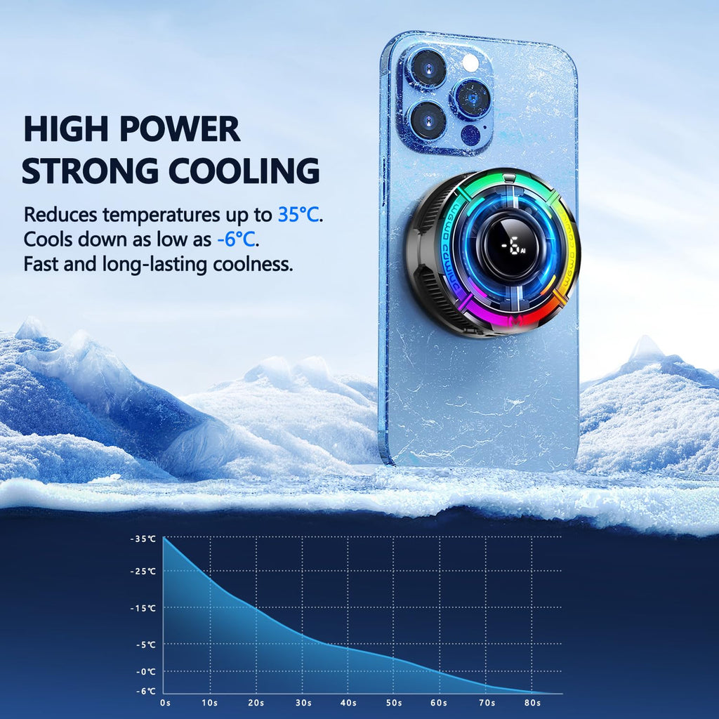 Mag-Safe - Enfriador de teléfono para juegos, ventilador de refrigeración de iPhone celular para clima cálido, enfriador móvil RGB portátil para funda celular, ventilador para teléfono, iPad, mantener el teléfono fresco, para iPhone/teléfono de la serie