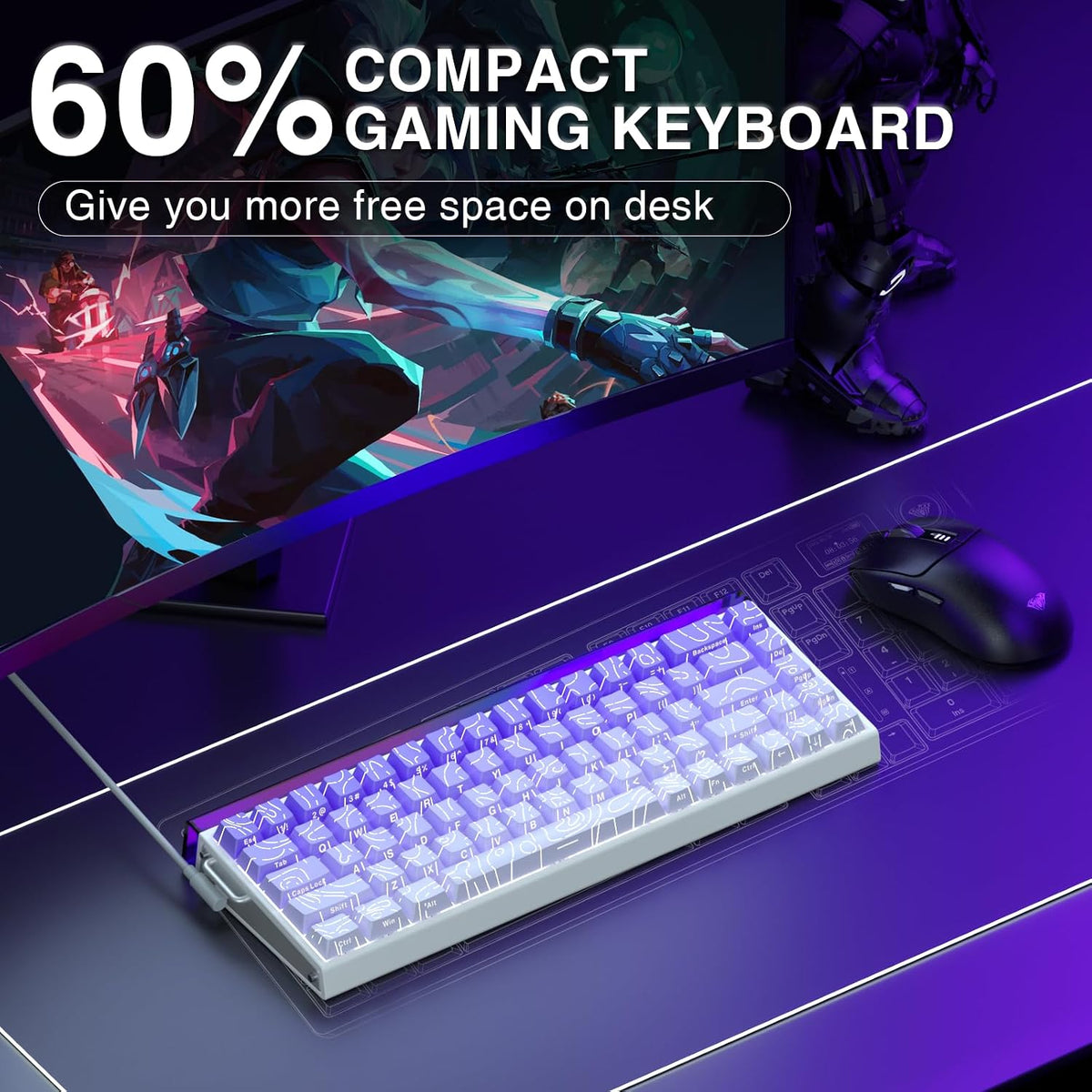 AULA Hero 68 HE Teclado para Juegos 60% con Cable, Teclado con Inte...