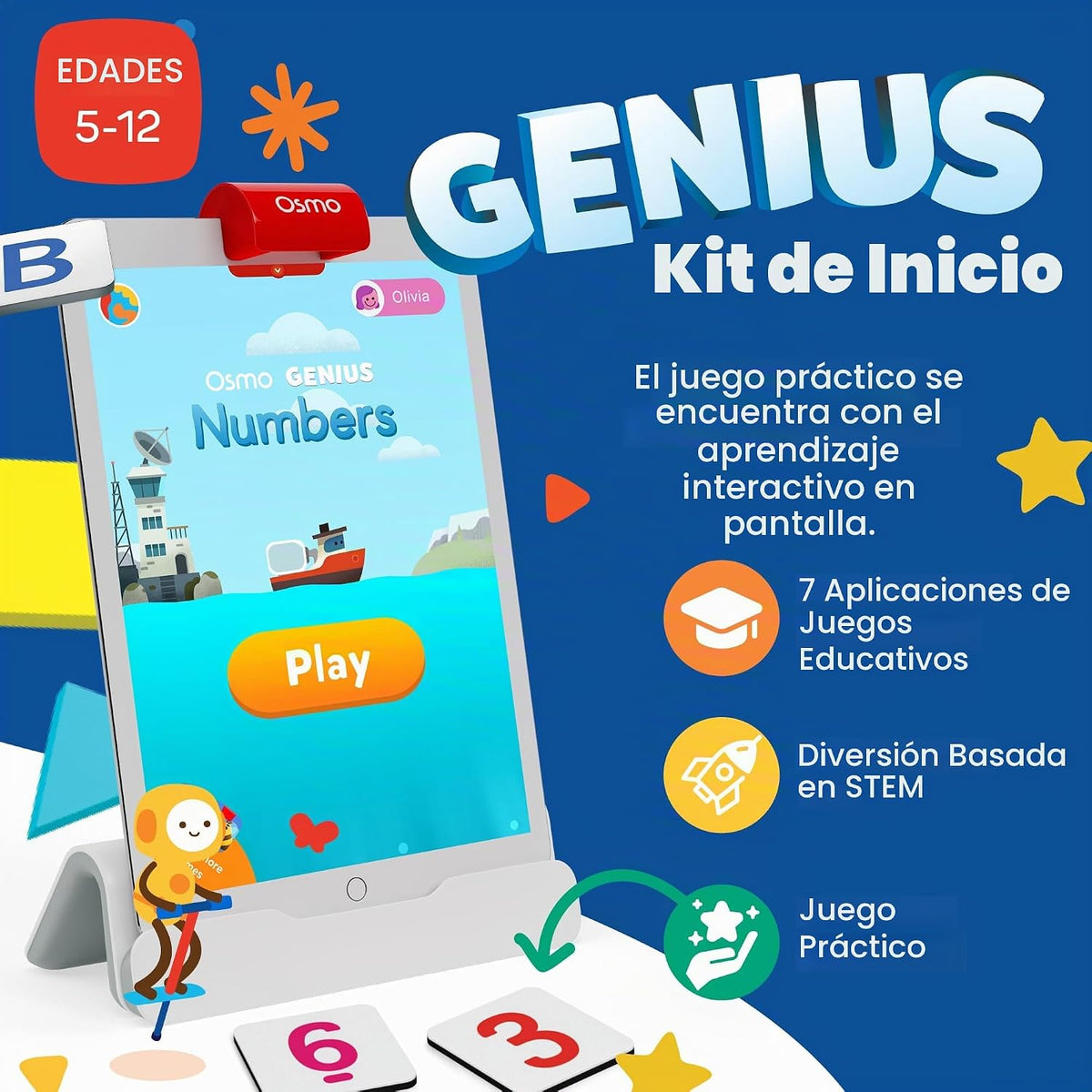Osmo Genius Kit, Ages 6-10, 7 STEM Learning Games, Spelling & Math, iPad