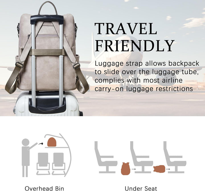 Shrrie Mochila de cuero vegano para computadora portátil para mujer...