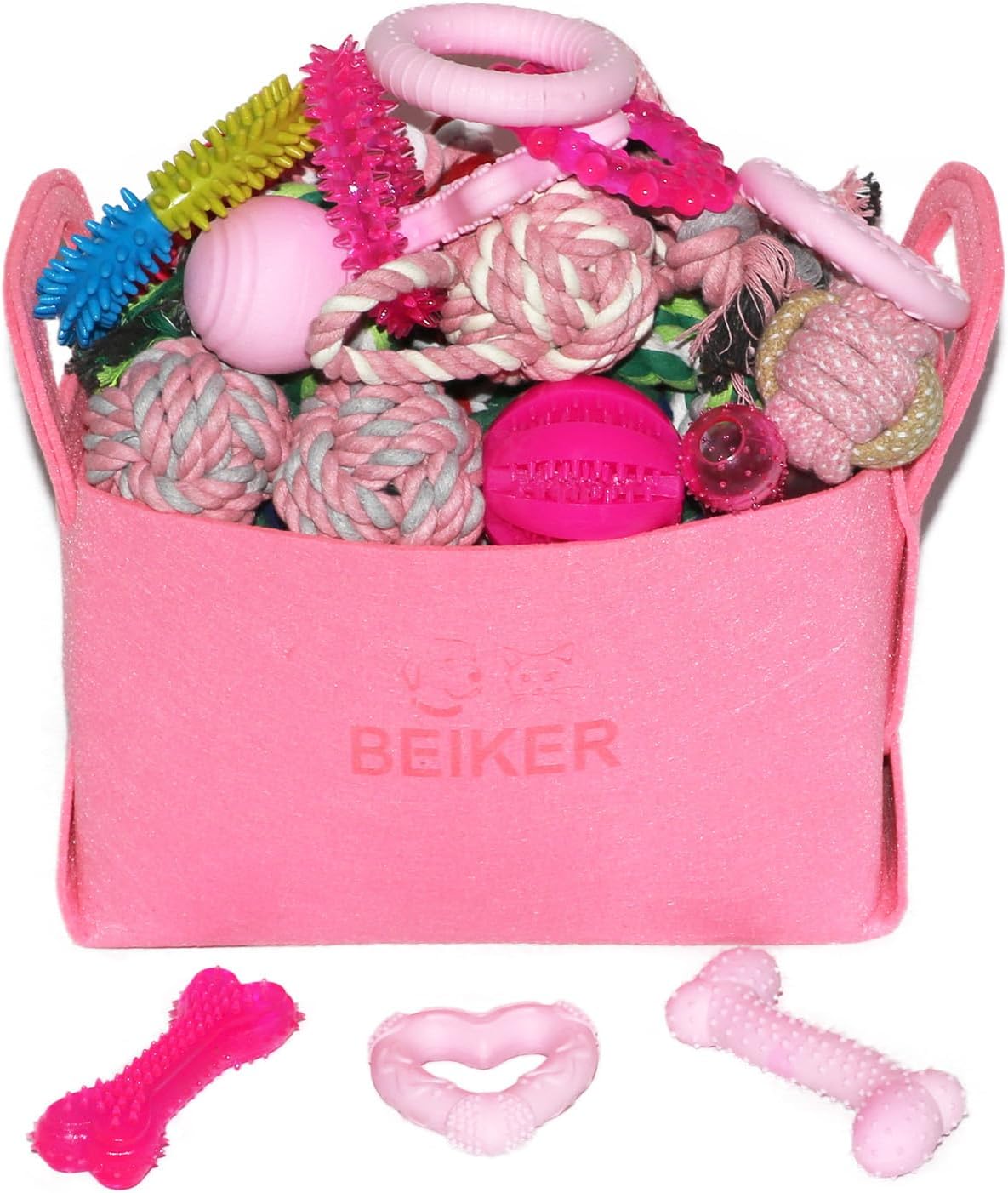 Beiker 20 Pack Pink Puppy Chew Toys, Dog Teething Toys para Puppies