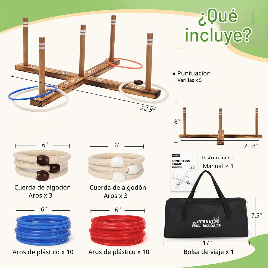 Peradix Juego de lanzamiento de anillos con 26 anillos y bolsa de