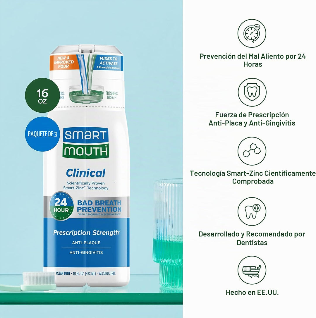 SmartMouth - Enjuague bucal clínico activado con zinc, menta limpia...