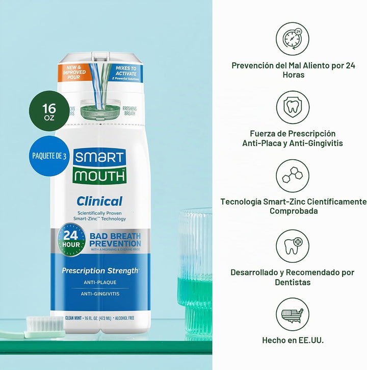 SmartMouth - Enjuague bucal clínico activado con zinc, menta limpia...