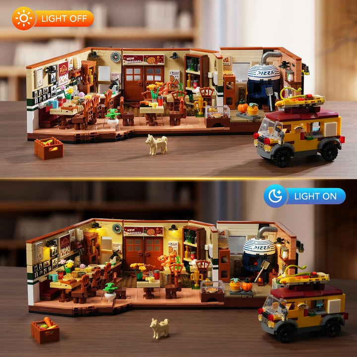 City Street - Juego de construcción de pizzería con luz