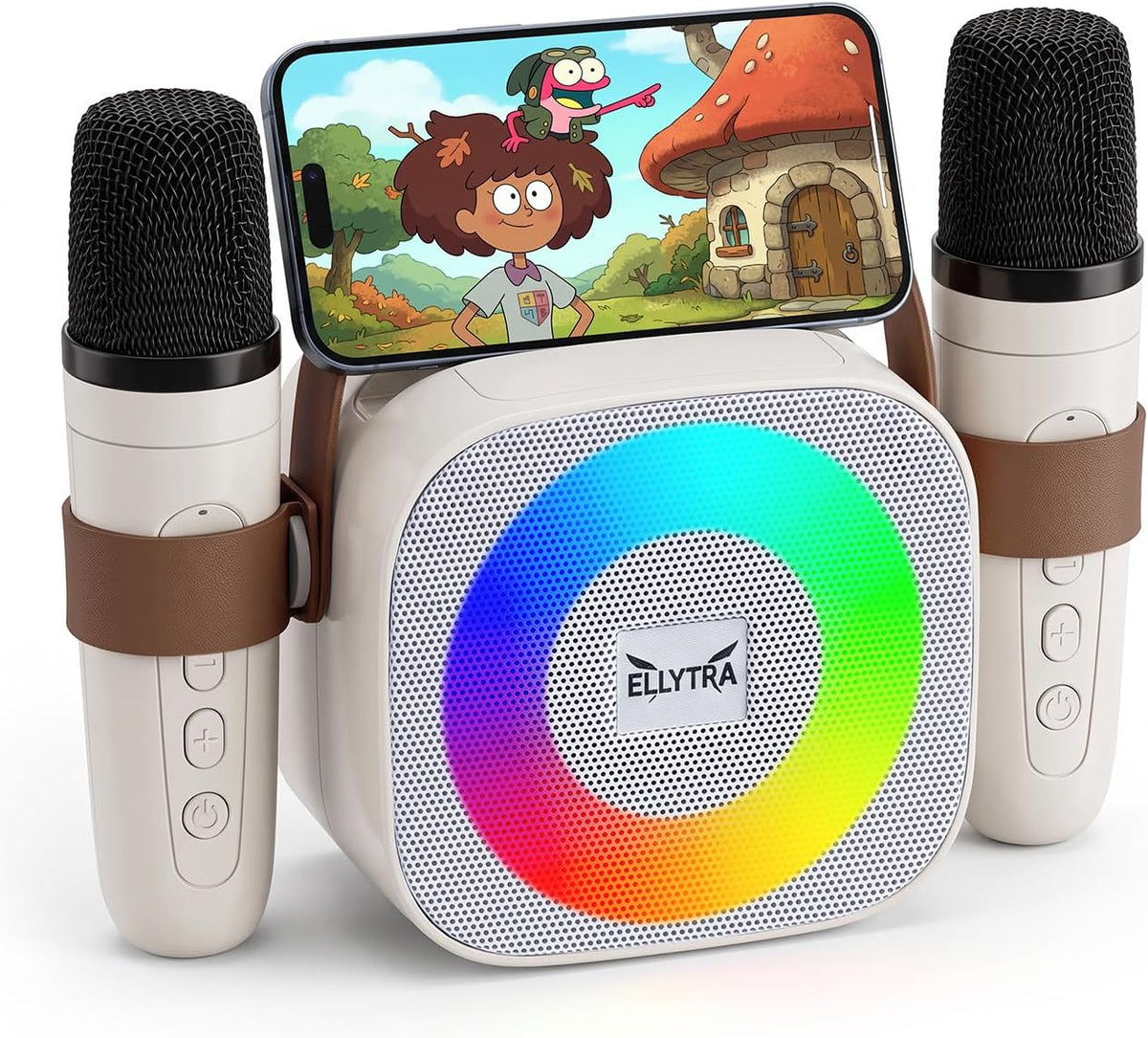 Máquina de karaoke para niños con 2 micrófonos inalámbricos, altavoz Bluetooth