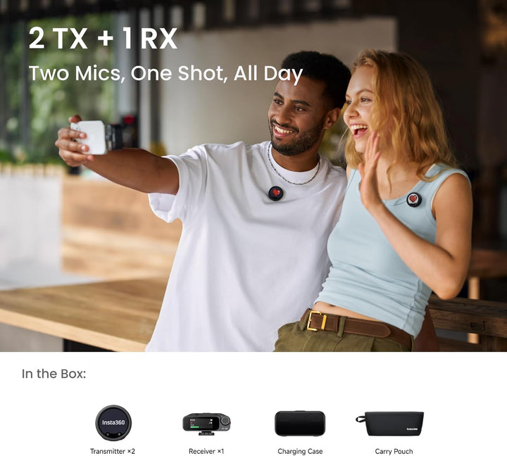 Insta360 Mic Pro (2 TX + 1 RX + estuche de carga), mini micrófono L...