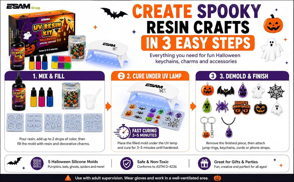 Lámpara ESAM Group Kit de joyería de resina UV de Halloween para niños