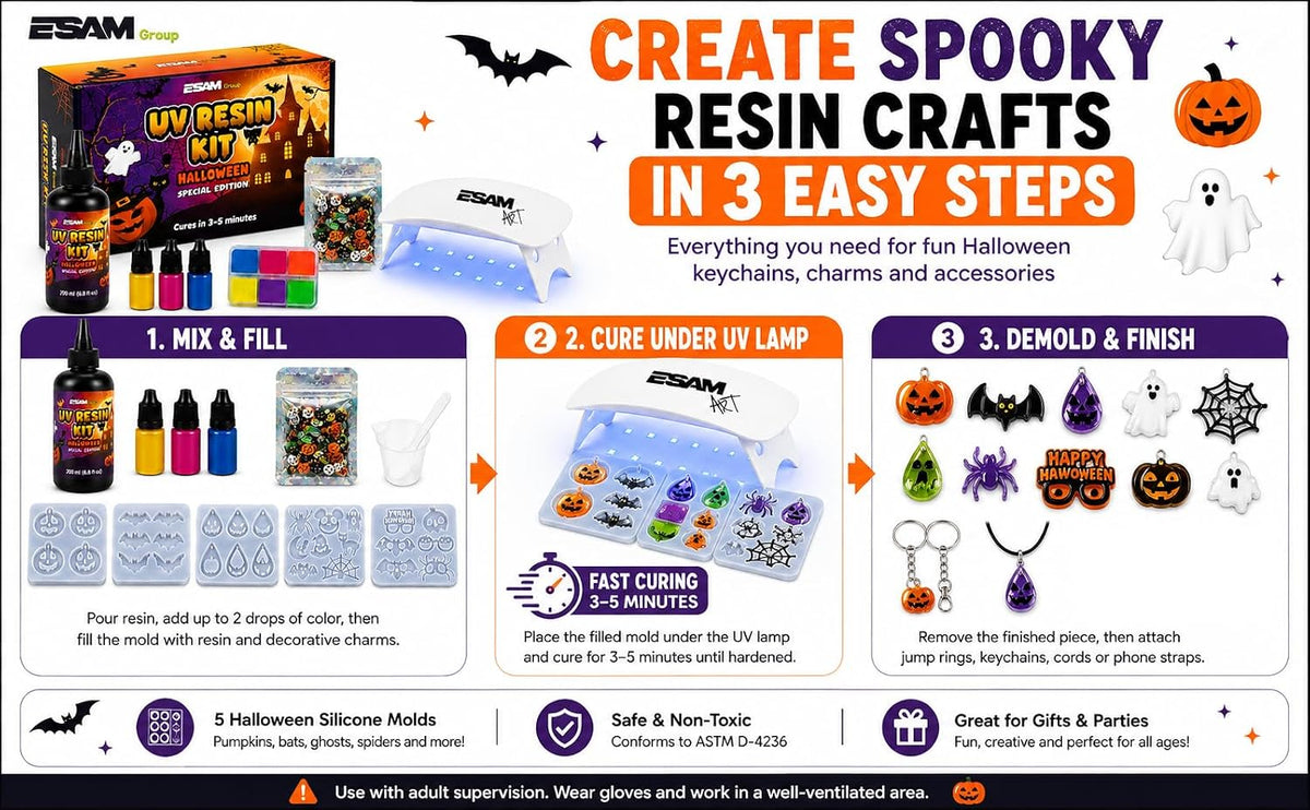 Lámpara ESAM Group Kit de joyería de resina UV de Halloween para niños