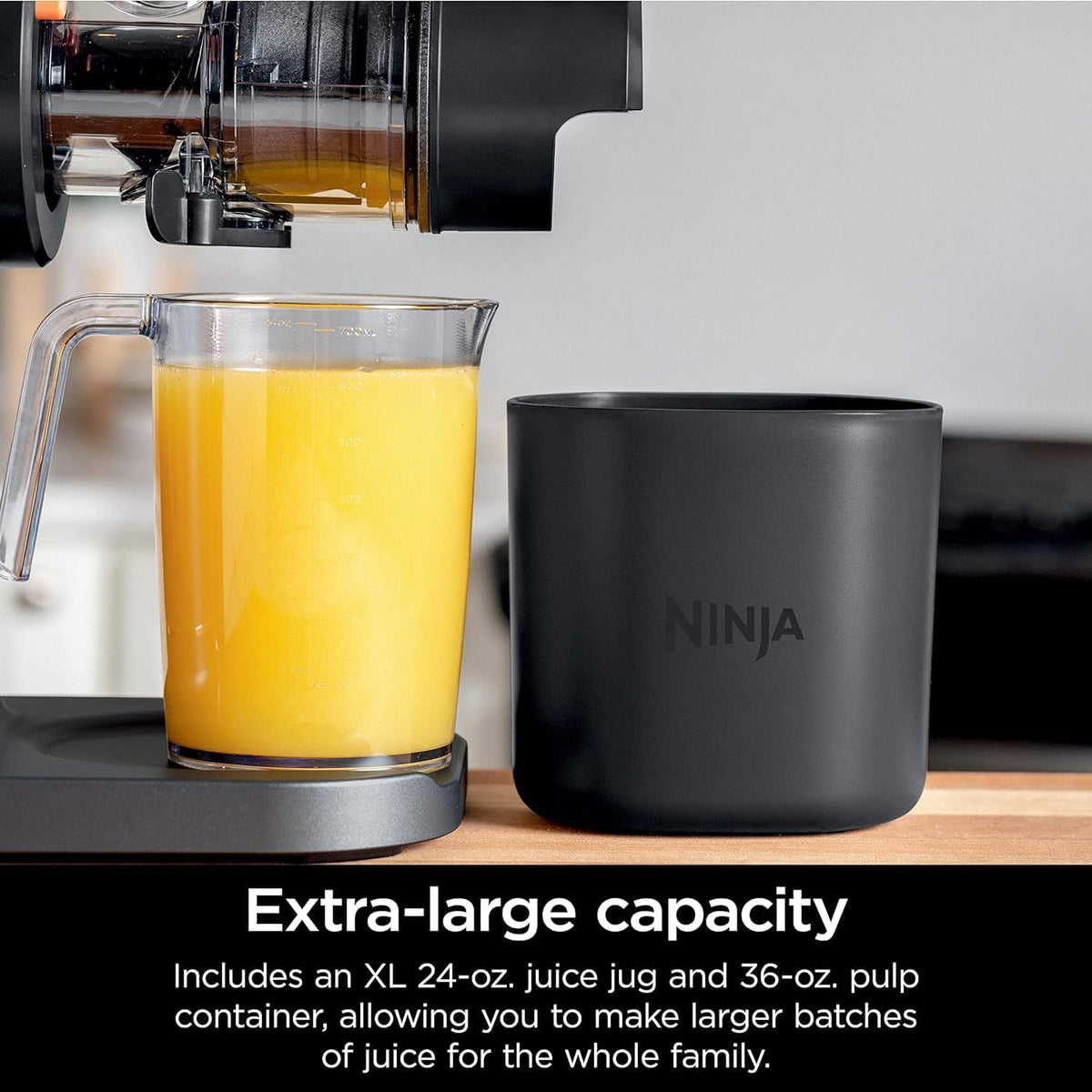 Ninja JC151 NeverClog Exprimidor de prensa en frío sin BPA con control total de pulpa y 2 programas de un solo toque (gris máquina, renovado)