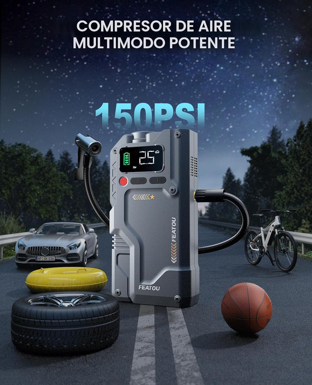 Arrancador de salto con compresor de aire, caja de batería de automóvil de 6500 A, paquete de potencia máxima con inflador digital de neumáticos de 150 PSI, cargador de coche portátil para