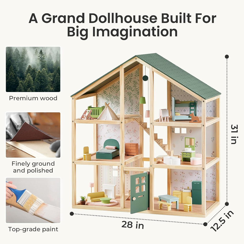 Tiny Land Casa de muñecas de madera para niñas - Casa de muñecas de madera