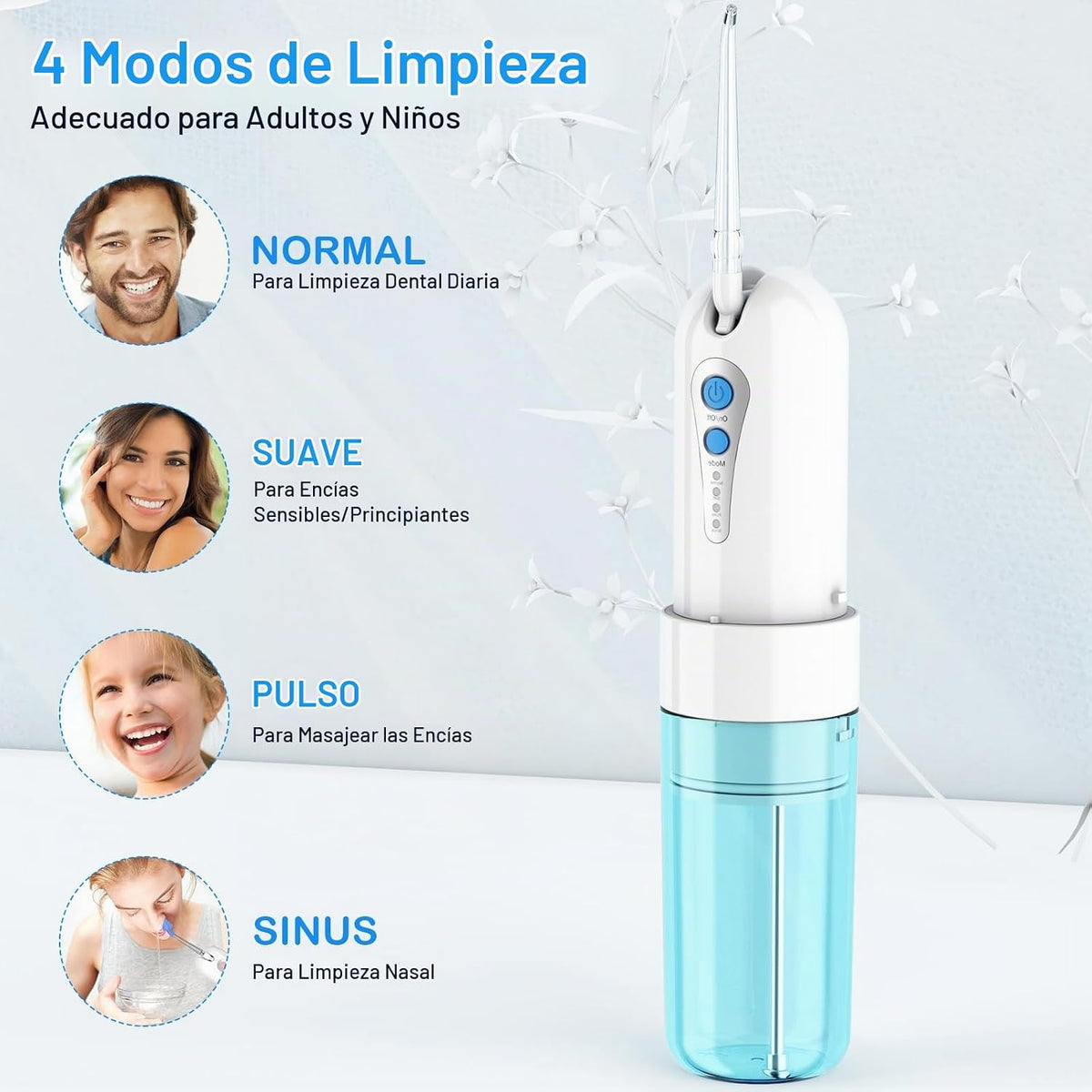 Irrigador dental de agua para limpieza de dientes y hilo dental con funda de tamaño de viaje, irrigador oral recargable, irrigador dental portátil KOOVON para adultos, IPX7 impermeable