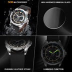 SAPPHERO Reloj para hombre con subesfera de fecha/esfera de números arábigos, cuarzo analógico, correa de acero inoxidable/piel, 164 ft impermeable, reloj de pulsera de vestir casual para trabajo de