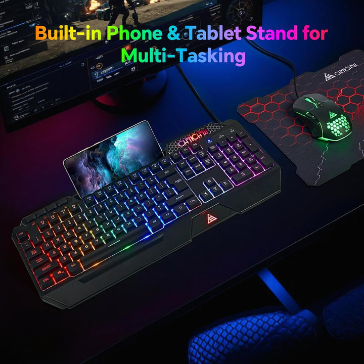 CHONCHOW Combo de teclado y mouse para juegos, USB con cable RGB, r...